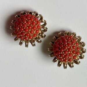 VINTAGE bergere Earrings Clip Faux Coral Dome Gold